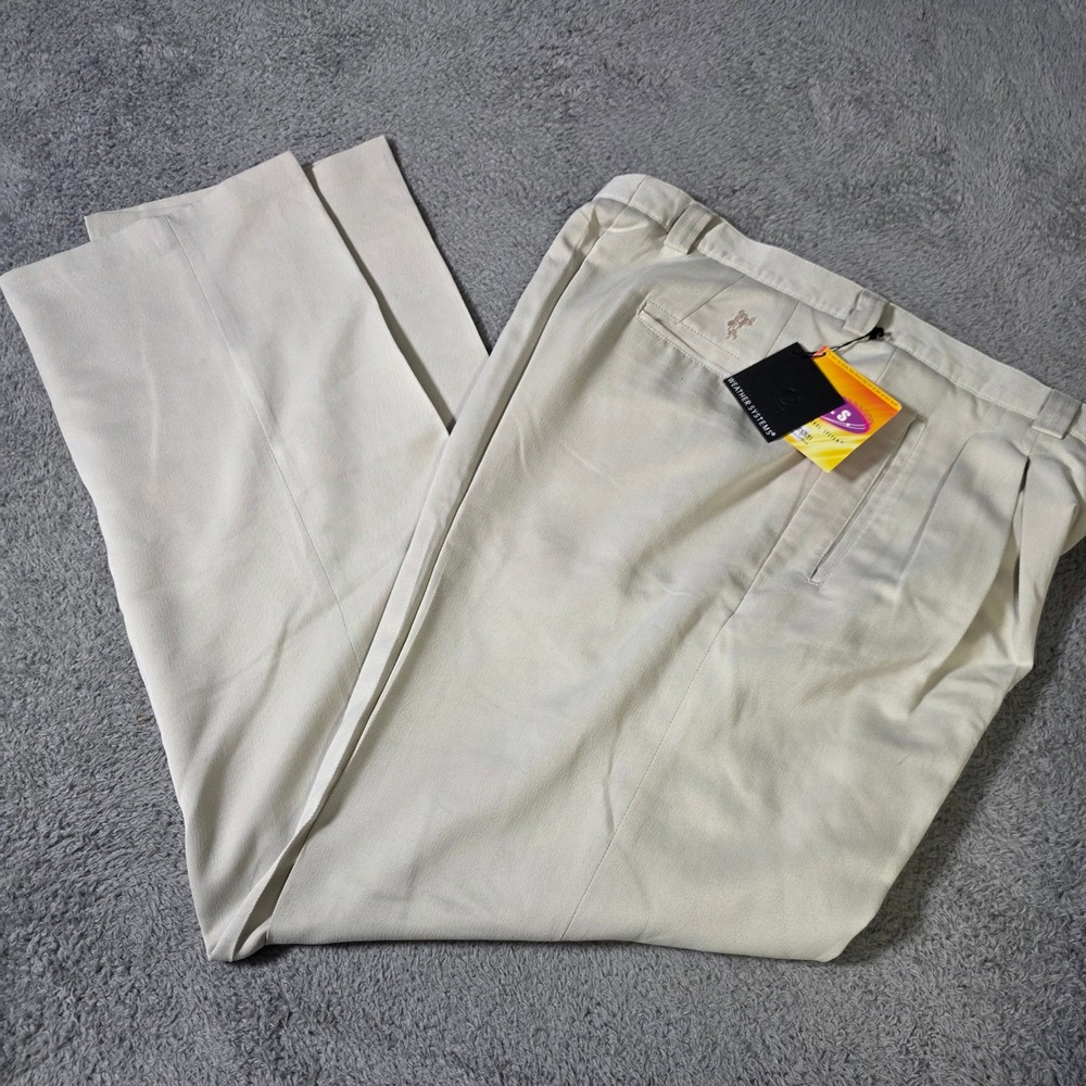 Ashworth Mens 35 Pleated Golf Pants Khaki Weather Systems Moisture Wicking NWT